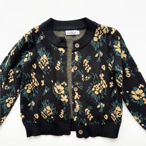 Black Floral Knit Cardigan - Kids 6 year